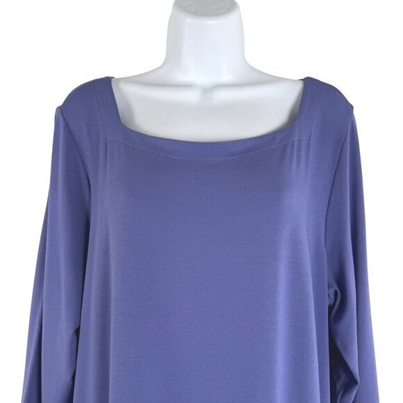 Eileen Fisher Jersey Knit Dress XL Blue Square Neck 3/4 Sleeve NWT DR-1637 - Picture 3 of 9